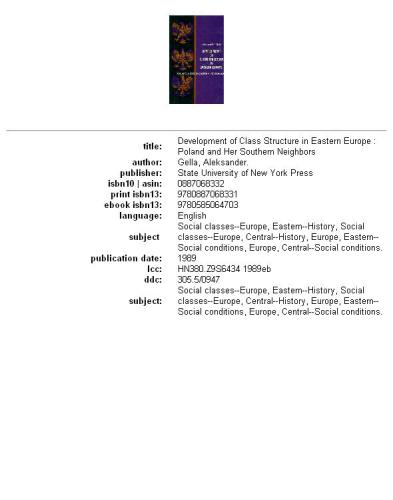 Development of class structure in eastern Europe: Poland & her southern neighbors