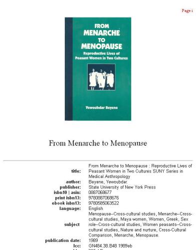 From menarche to menopause: reproductive lives of peasant women in two cultures