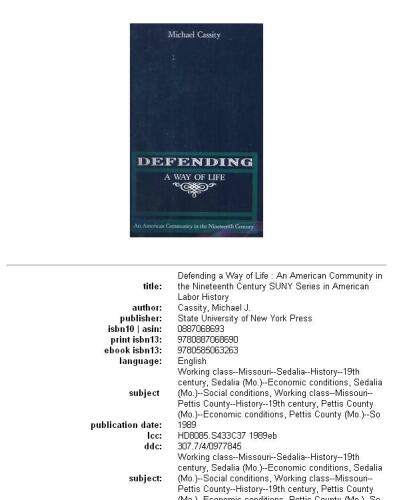 Defending a way of life: an American community in the nineteenth century