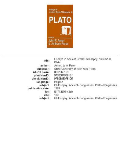 Essays in ancient Greek philosophy, Volume 3