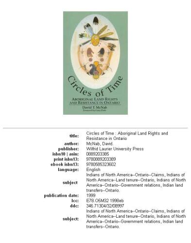 Circles of time: aboriginal land rights and resistance in Ontario