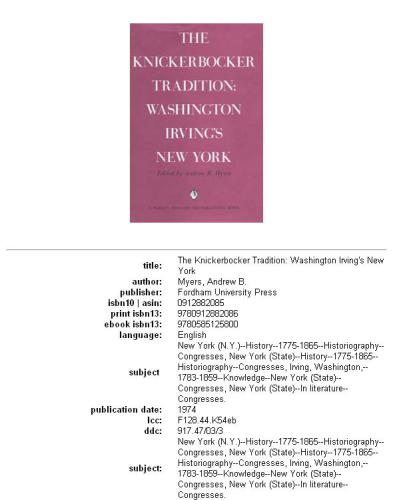 The Knickerbocker tradition: Washington Irving's New York