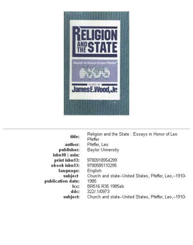 Religion and the state: essays in honor of Leo Pfeffer