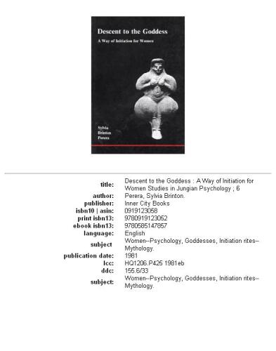 Descent to the Goddess: a way of initiation for women