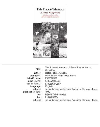 This place of memory: a Texas perspective : a collection