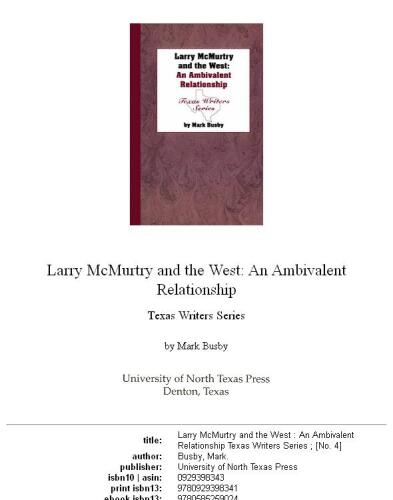 Larry McMurtry and the West: an ambivalent relationship
