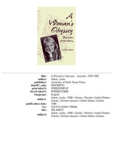 A woman's odyssey: journals, 1976-1992