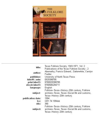 Texas Folklore Society: 1943-1971