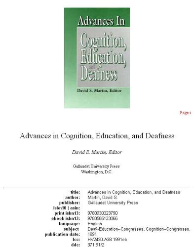 Advances in cognition, education, and deafness