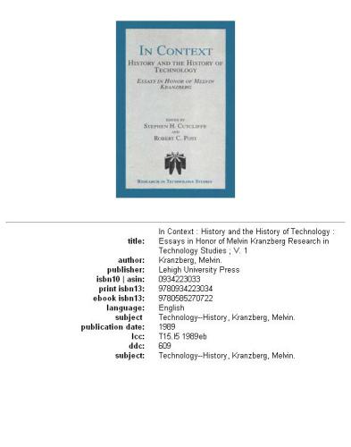 In context: history and the history of technology : essays in honor of Melvin Kranzberg