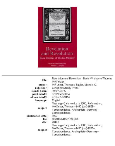 Revelation and revolution: basic writings of Thomas Müntzer