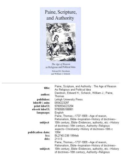 Paine, Scripture, and authority: the Age of reason as religious and political idea