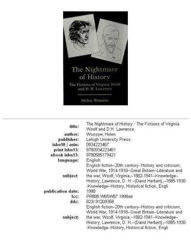 The nightmare of history: the fictions of Virginia Woolf and D.H. Lawrence
