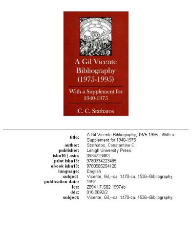A Gil Vicente bibliography, 1975-1995: with a supplement for 1940-1975