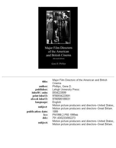 Major film directors of the American and British cinema, Volume 1999