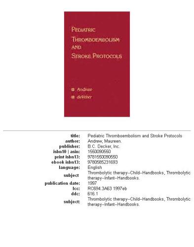 Pediatric Thromboembolism and Stroke Protocols