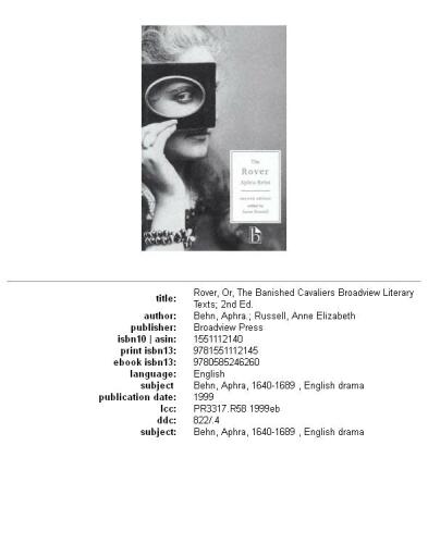 The rover, or, The banished cavaliers, Part 1