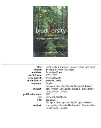 Biodiversity in Canada: ecology, ideas, and action