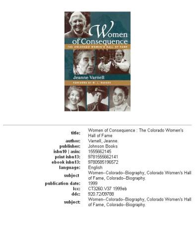 Women of consequence: the Colorado Women's Hall of Fame