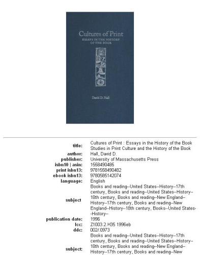 Cultures of print: essays in the history of the book