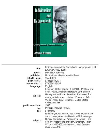 Individualism and its discontents: appropriations of Emerson, 1880-1950