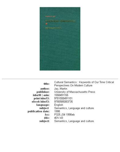 Cultural Semantics: Keywords of Our Time