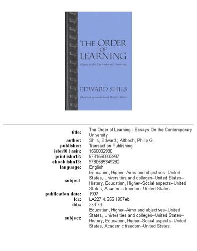 The order of learning: essays on the contemporary university