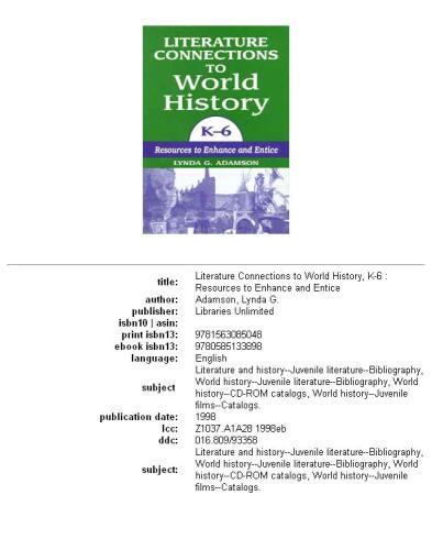 Literature connections to world history, K-6: resources to enhance and entice