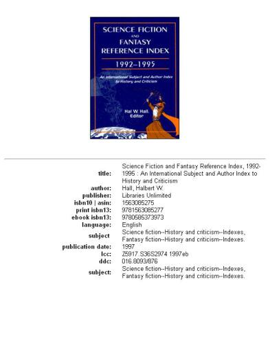 Science fiction and fantasy reference index, 1992-1995: an international subject and author index to history and criticism