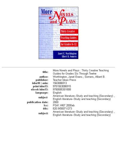 More novels and plays: thirty creative teaching guides for grades 6-12