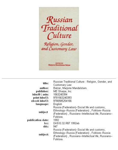 Russian traditional culture: religion, gender, and customary law