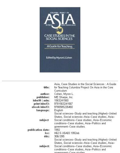 Asia, case studies in the social sciences: a guide for teaching