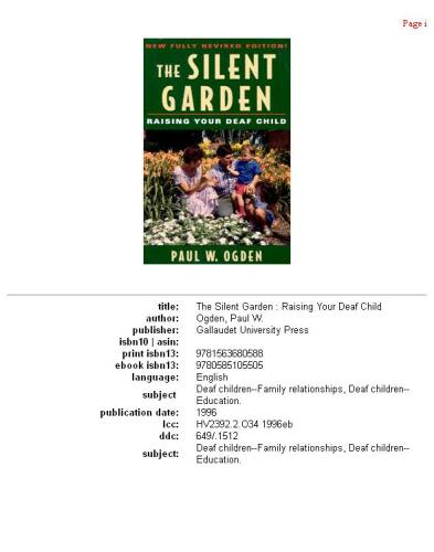 The silent garden: raising your deaf child