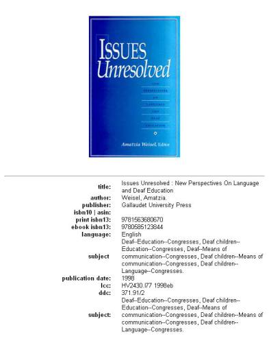 Issues unresolved: new perspectives on language and deaf education
