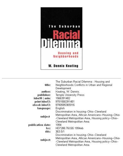 The suburban racial dilemma: housing and neighborhoods