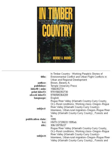 In timber country: working people's stories of environmental conflict and urban flight