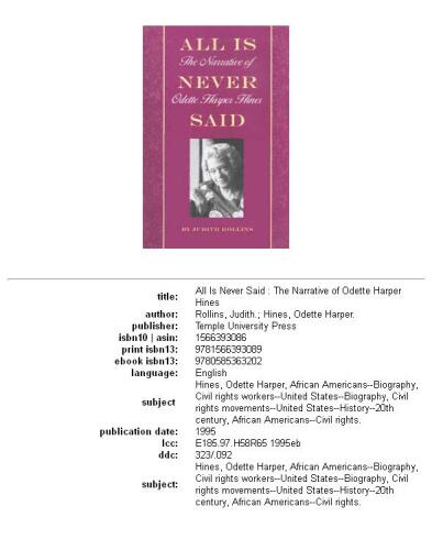 All is never said: the narrative of Odette Harper Hines