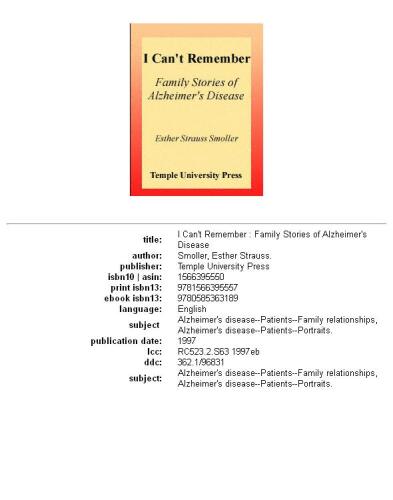 I can't remember: family stories of Alzheimer's disease