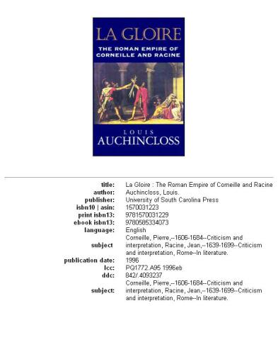 La gloire: the Roman Empire of Corneille and Racine