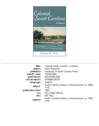 Colonial South Carolina: a history