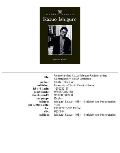 Understanding Kazuo Ishiguro