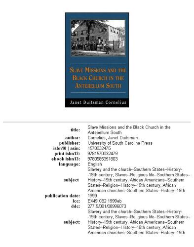 Slave missions and the Black church in the antebellum South