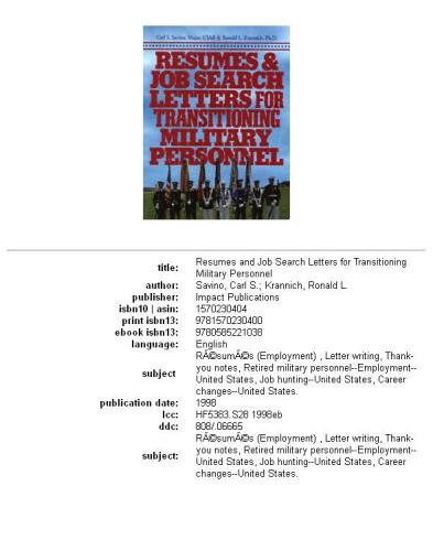 Resumes and job search letters for transitioning military personnel
