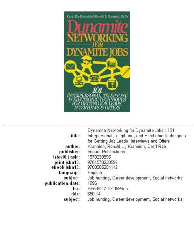 Dynamite networking for dynamite jobs: 101 interpersonal, telephone, and electronic techniques for getting job leads, interviews and offers