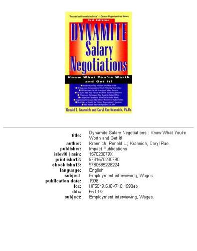 Dynamite salary negotiations: know what you're worth and get it!