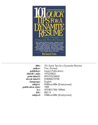 One hundred one quick tips for a dynamite resume