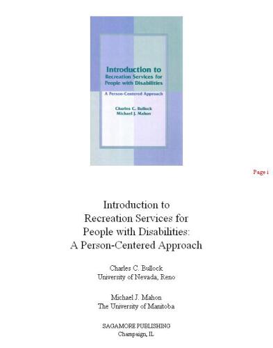 Introduction to recreation services for people with disabilities: a person-centered approach
