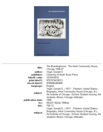 The boardinghouse: the Artist Community House, Chicago 1936-37