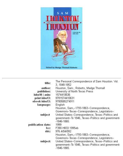 The Personal Correspondence of Sam Houston: 1848-1852