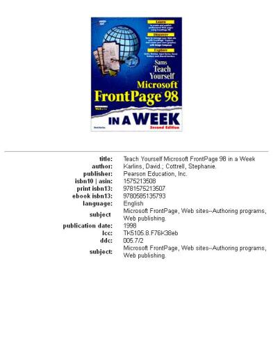 Teach yourself Microsoft FrontPage 98 in a week